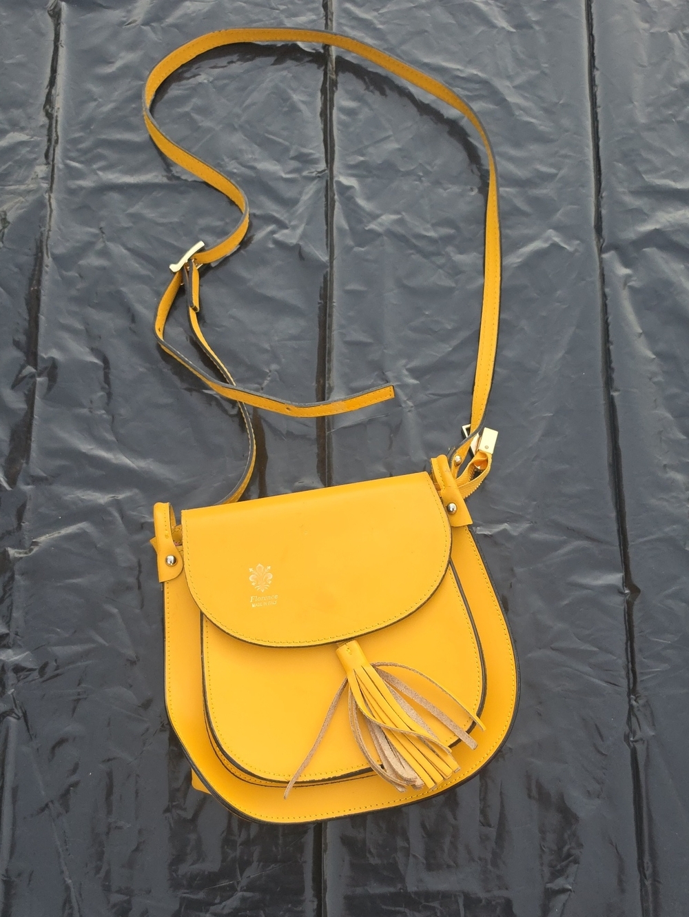Bright Yellow Tassel Crossbody Bag with Adjustable Strap